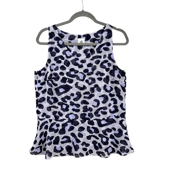 CAbi Leopard Animal Print Blouse Size S Violet Purple Peplum Chiffon Top 5536 - Picture 1 of 10